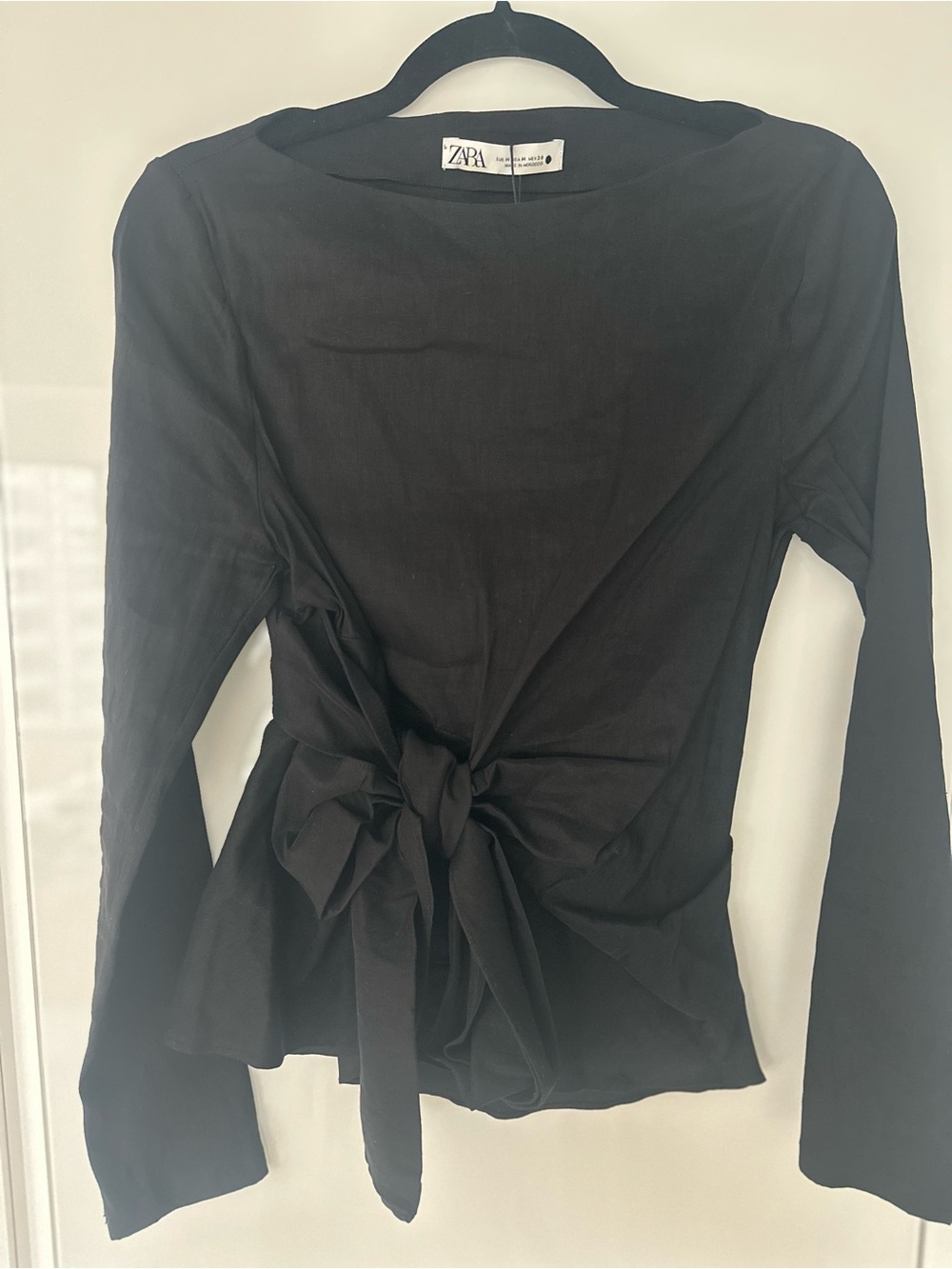 Zara Black Long-Sleeve Tie-Waist Top